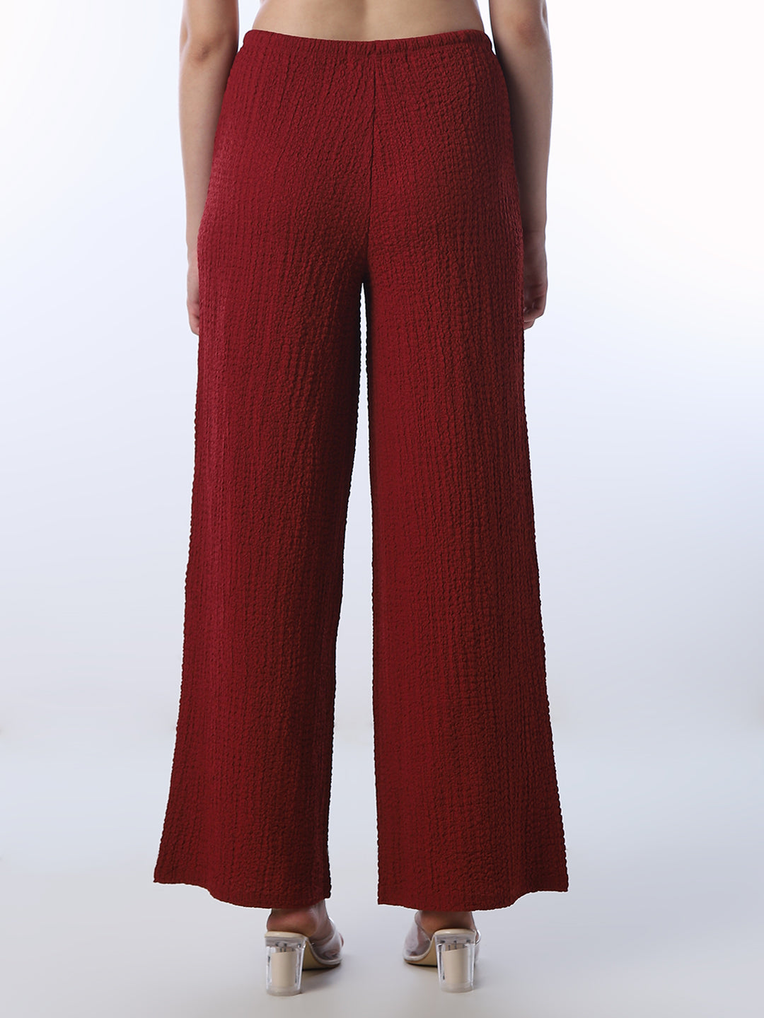 Maroon Crinkle Weave Wide Leg Pants