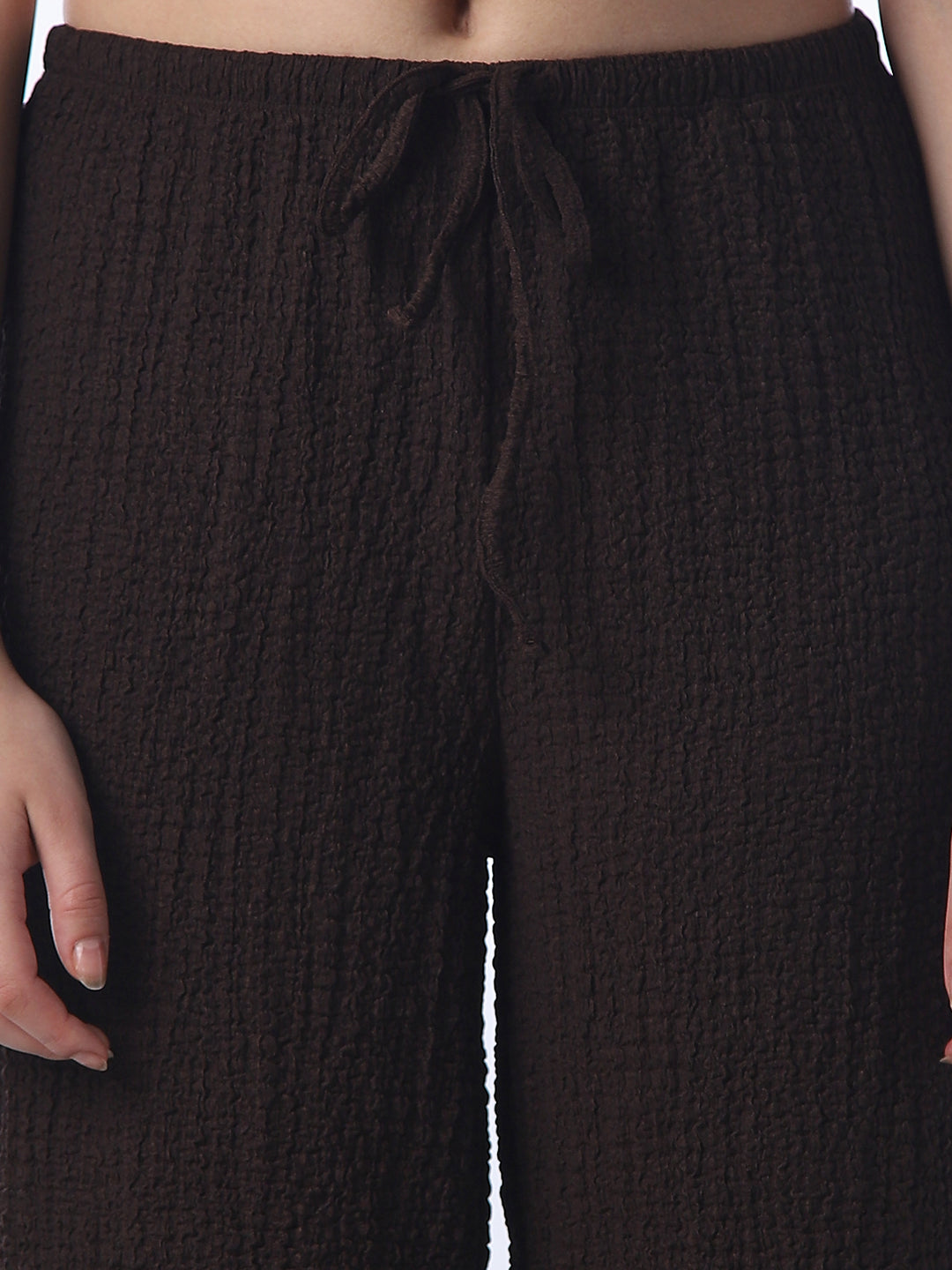 Brown Crinkle Weave Wide Leg Pants