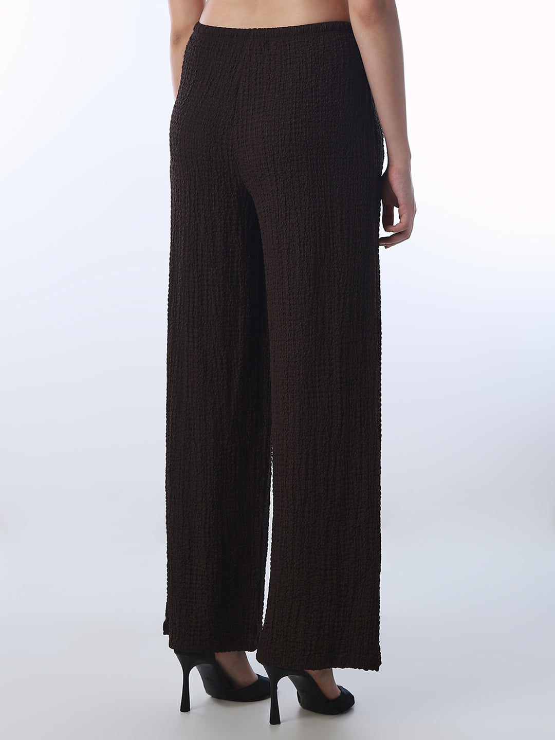 Brown Crinkle Weave Wide Leg Pants