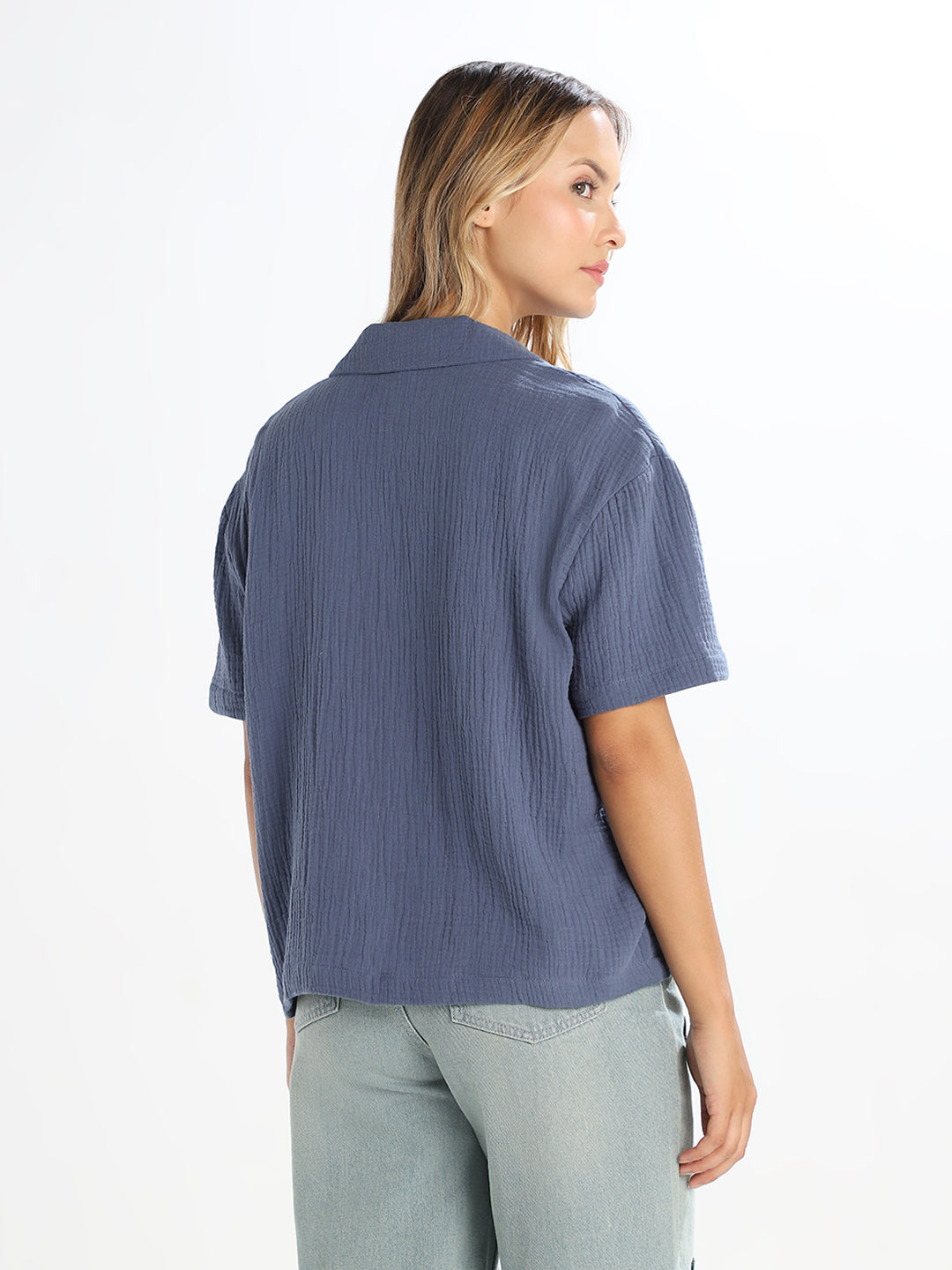 Blue Jacquard Loose Fit Shirt