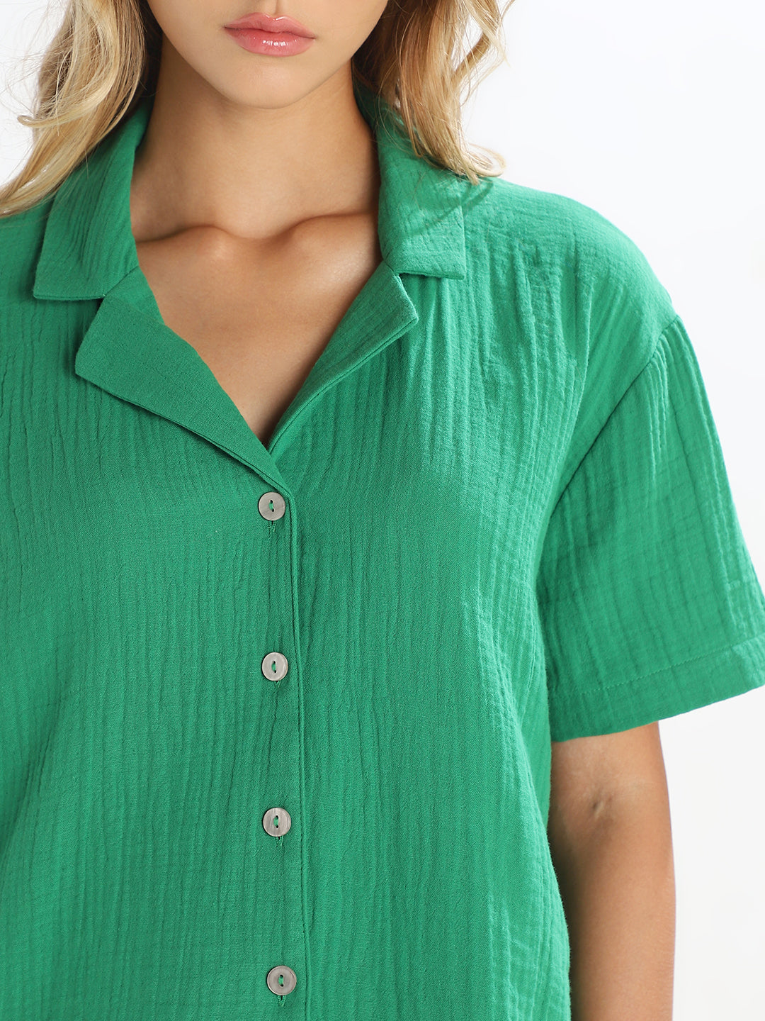 Green Jacquard Loose Fit Shirt