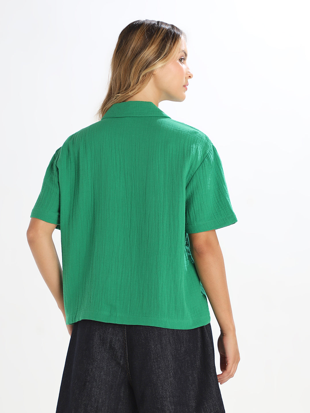 Green Jacquard Loose Fit Shirt
