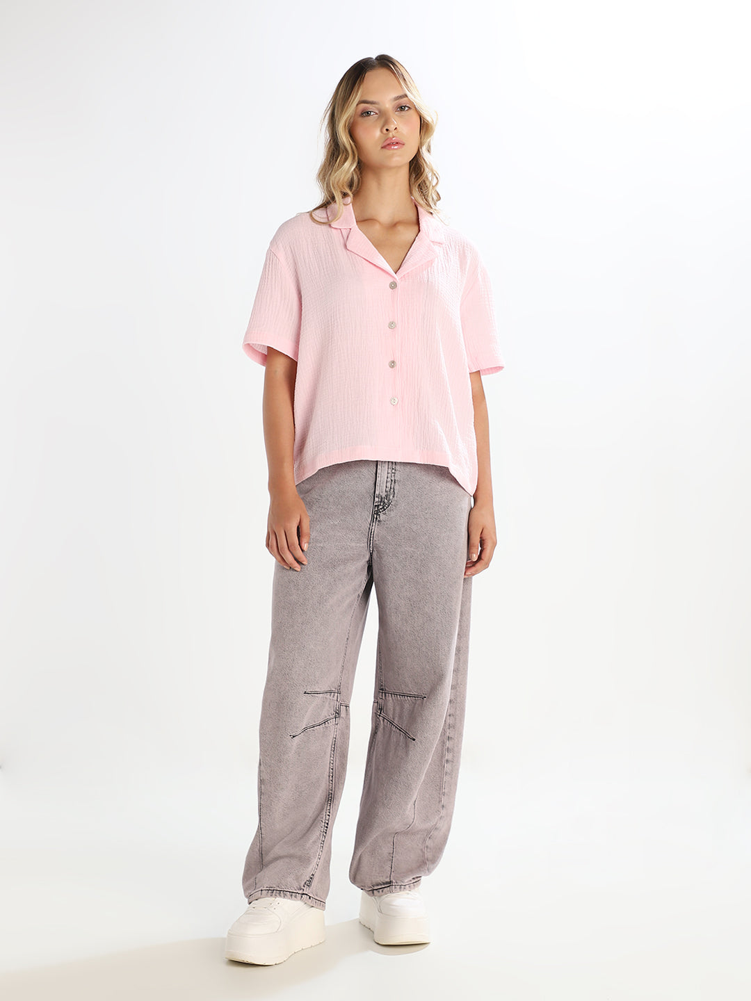 Light Pink Jacquard Loose Fit Shirt