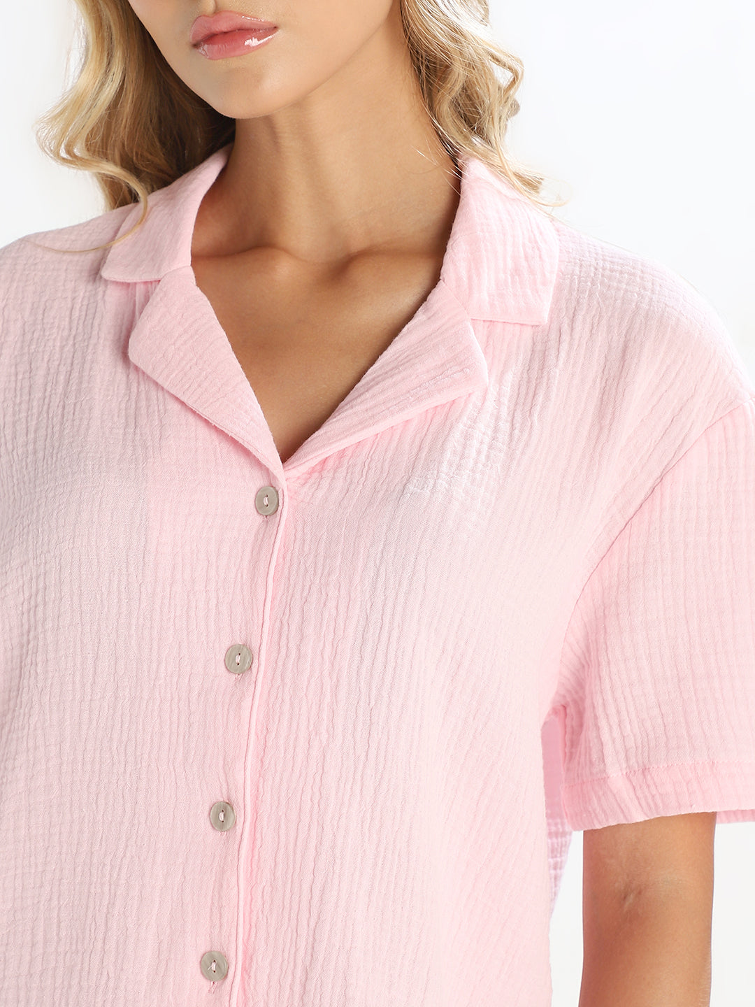 Light Pink Jacquard Loose Fit Shirt
