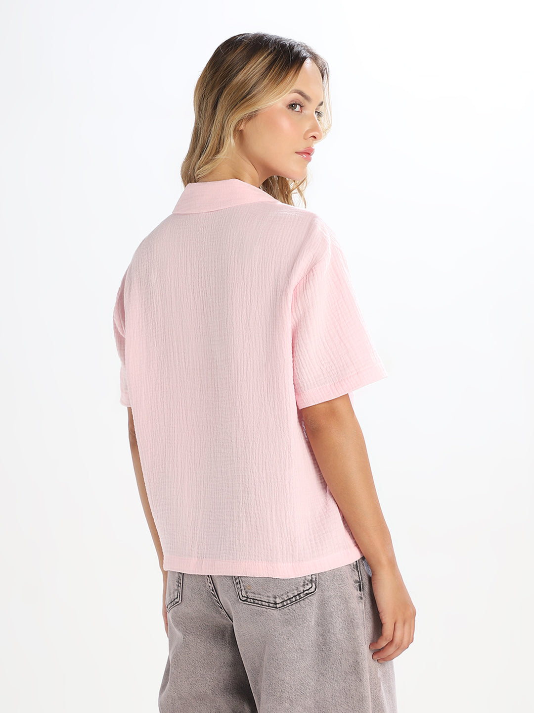 Light Pink Jacquard Loose Fit Shirt