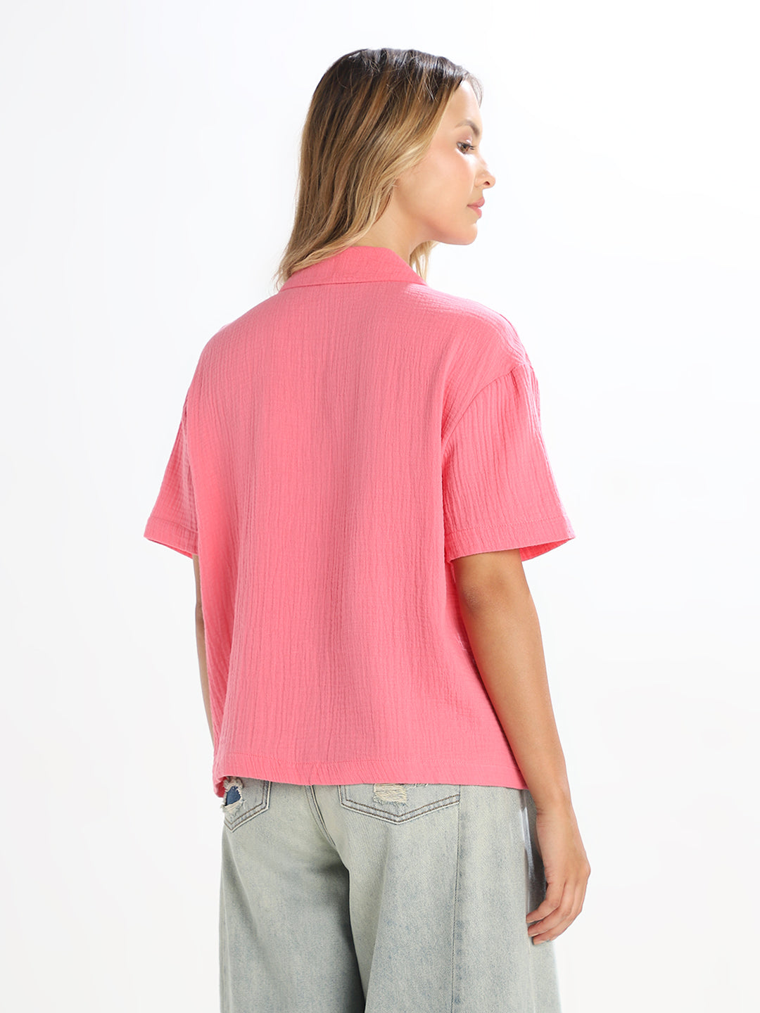 Pink Jacquard Loose Fit Shirt