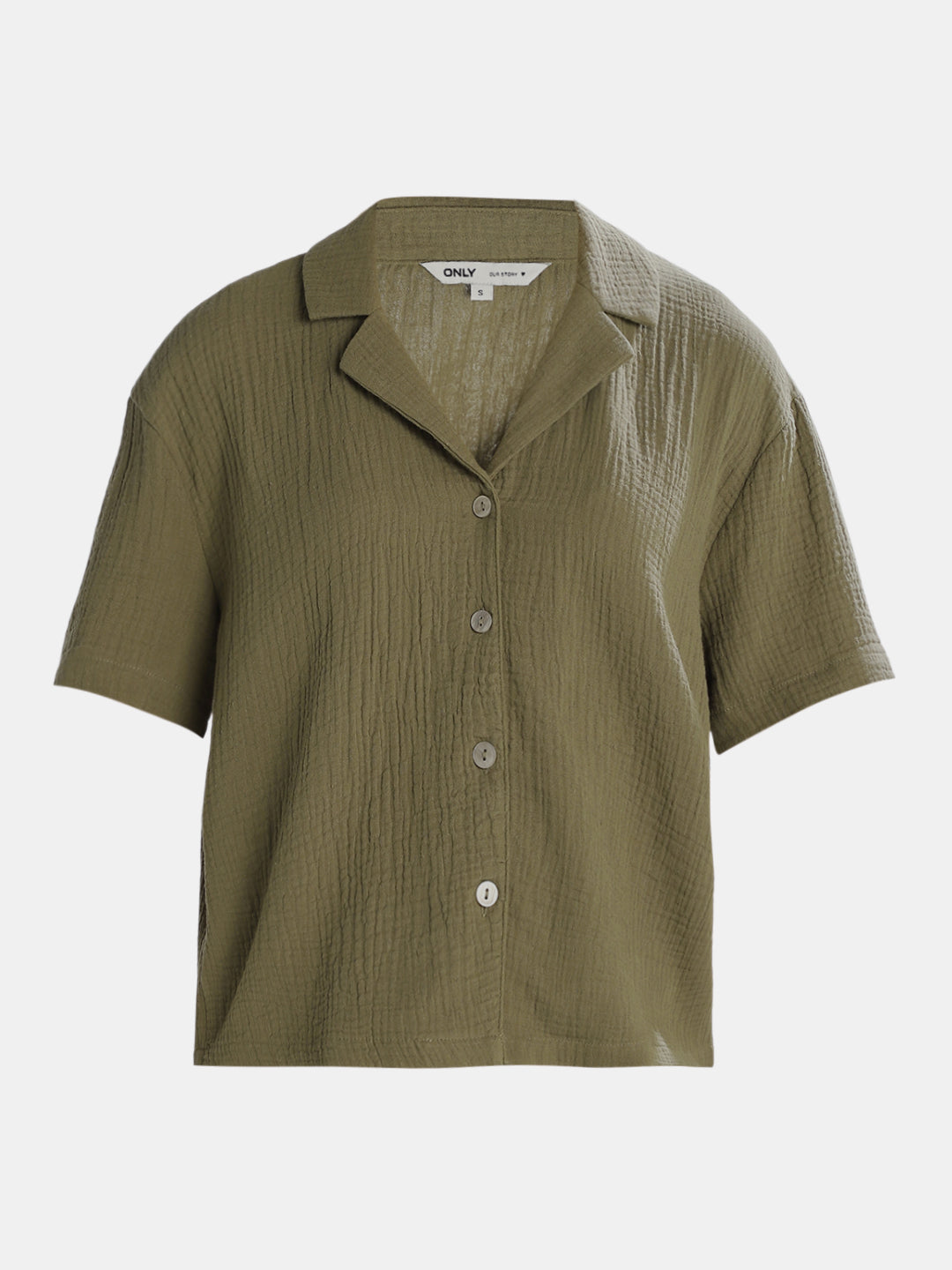 Dark Green Textured Cropped Shirt