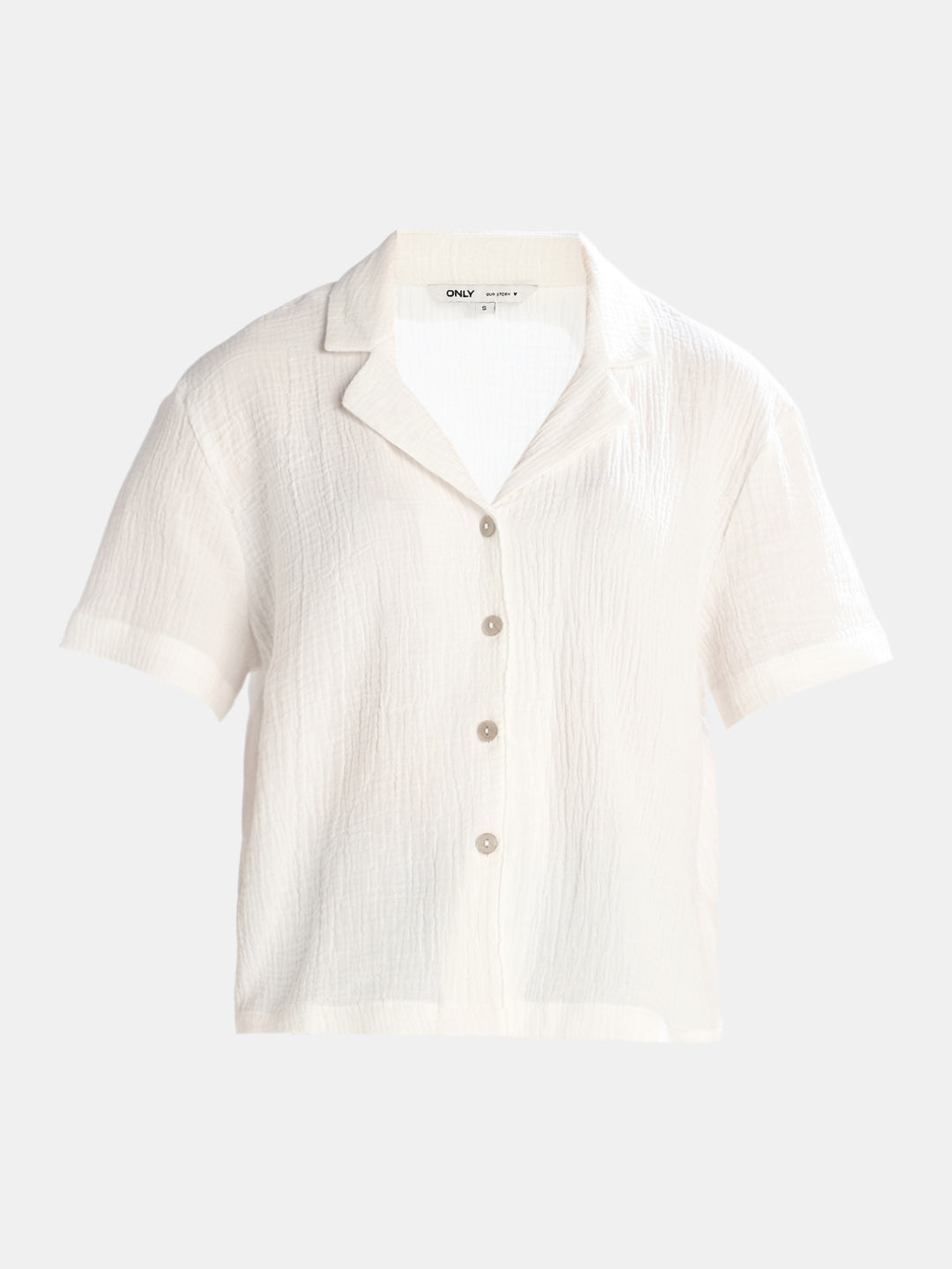 White Textured Cropped Shirt