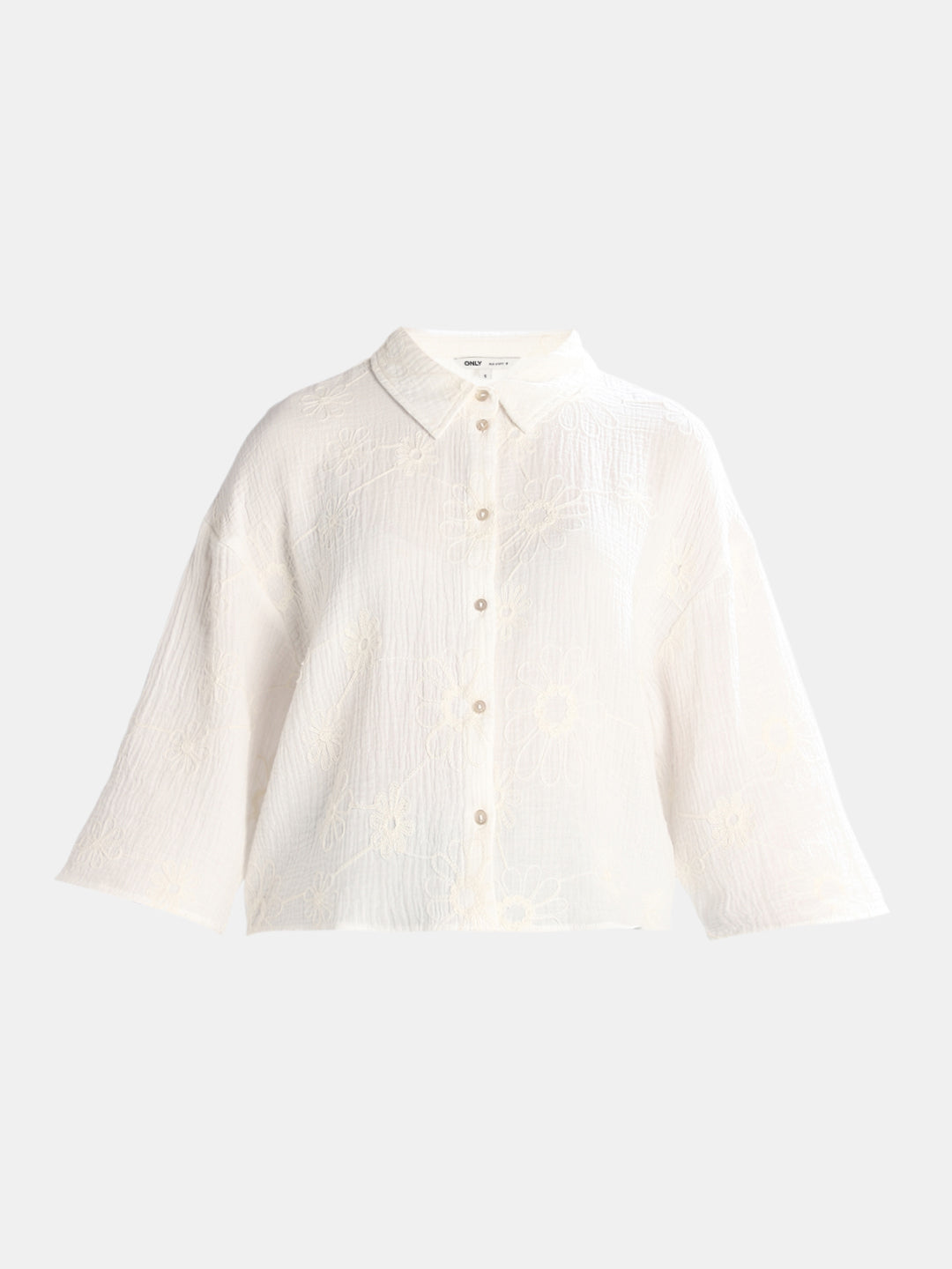 White Embroidered Cropped Shirt