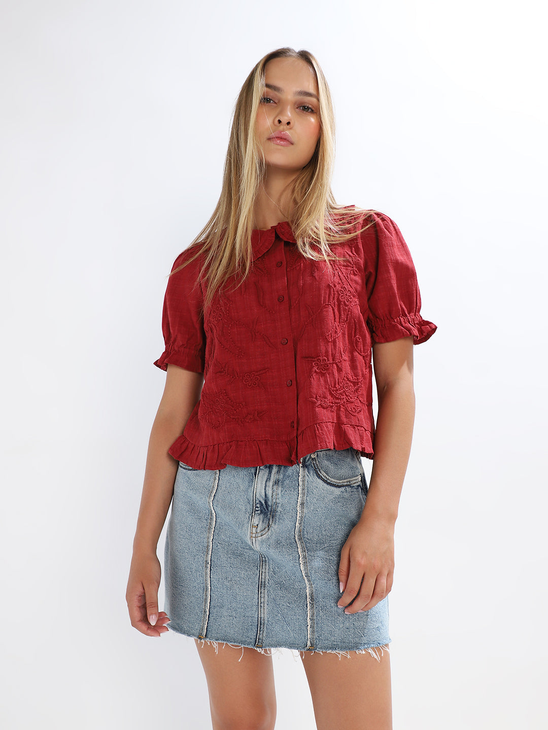Red Embroidered Top
