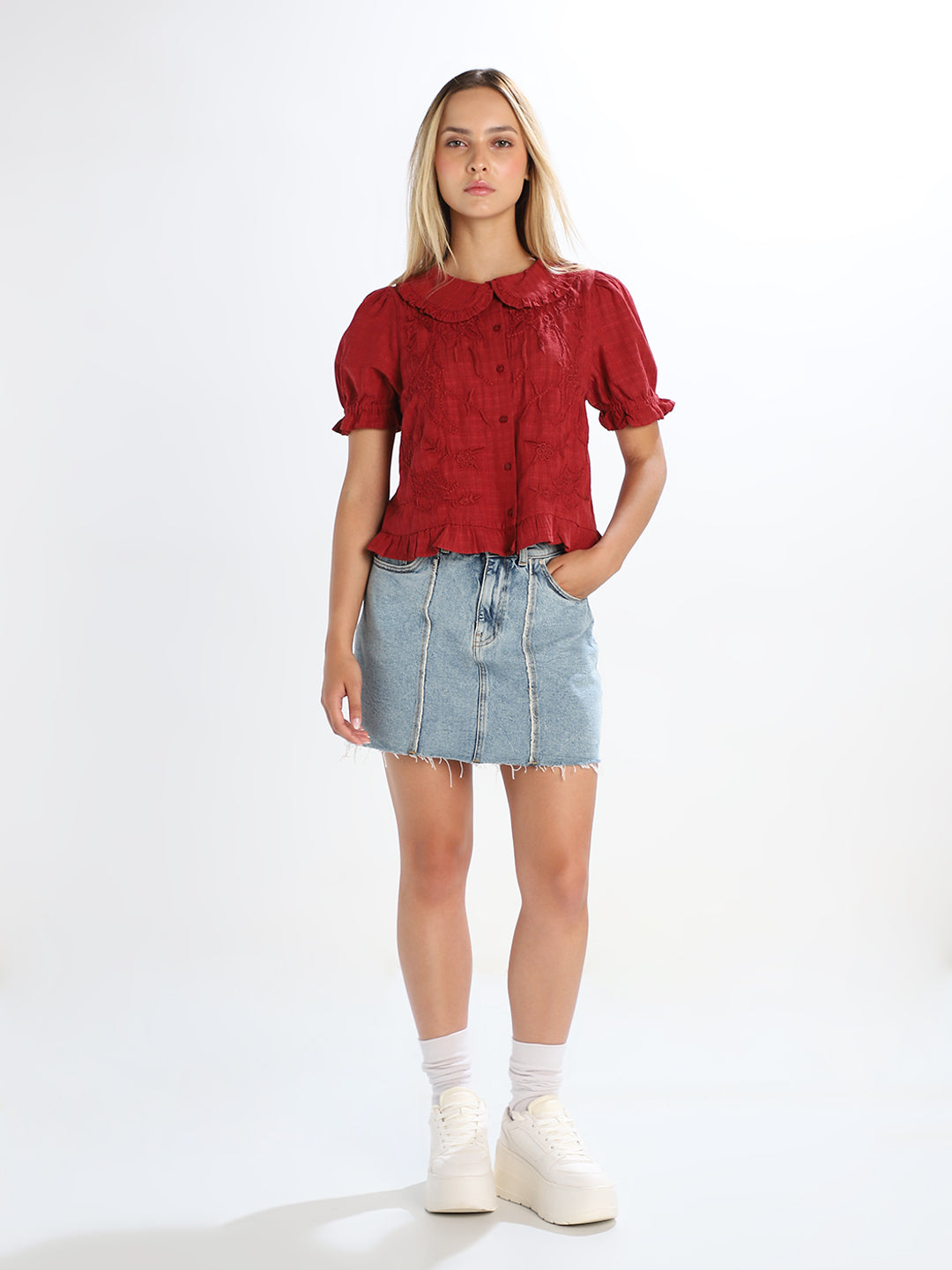 Red Embroidered Top