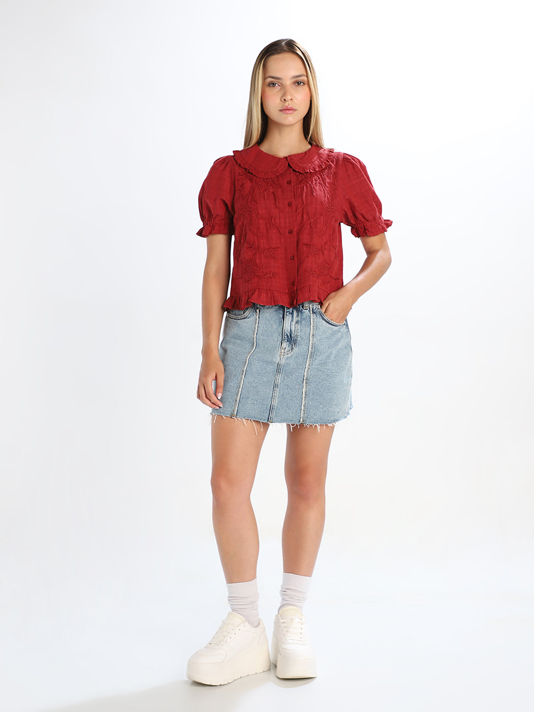 Red Embroidered Top