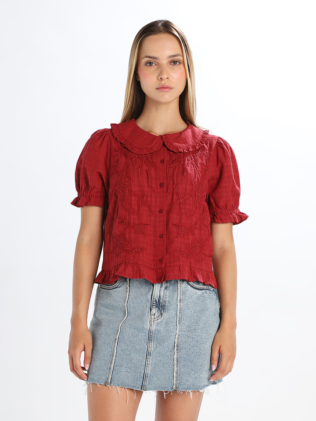 Red Embroidered Top