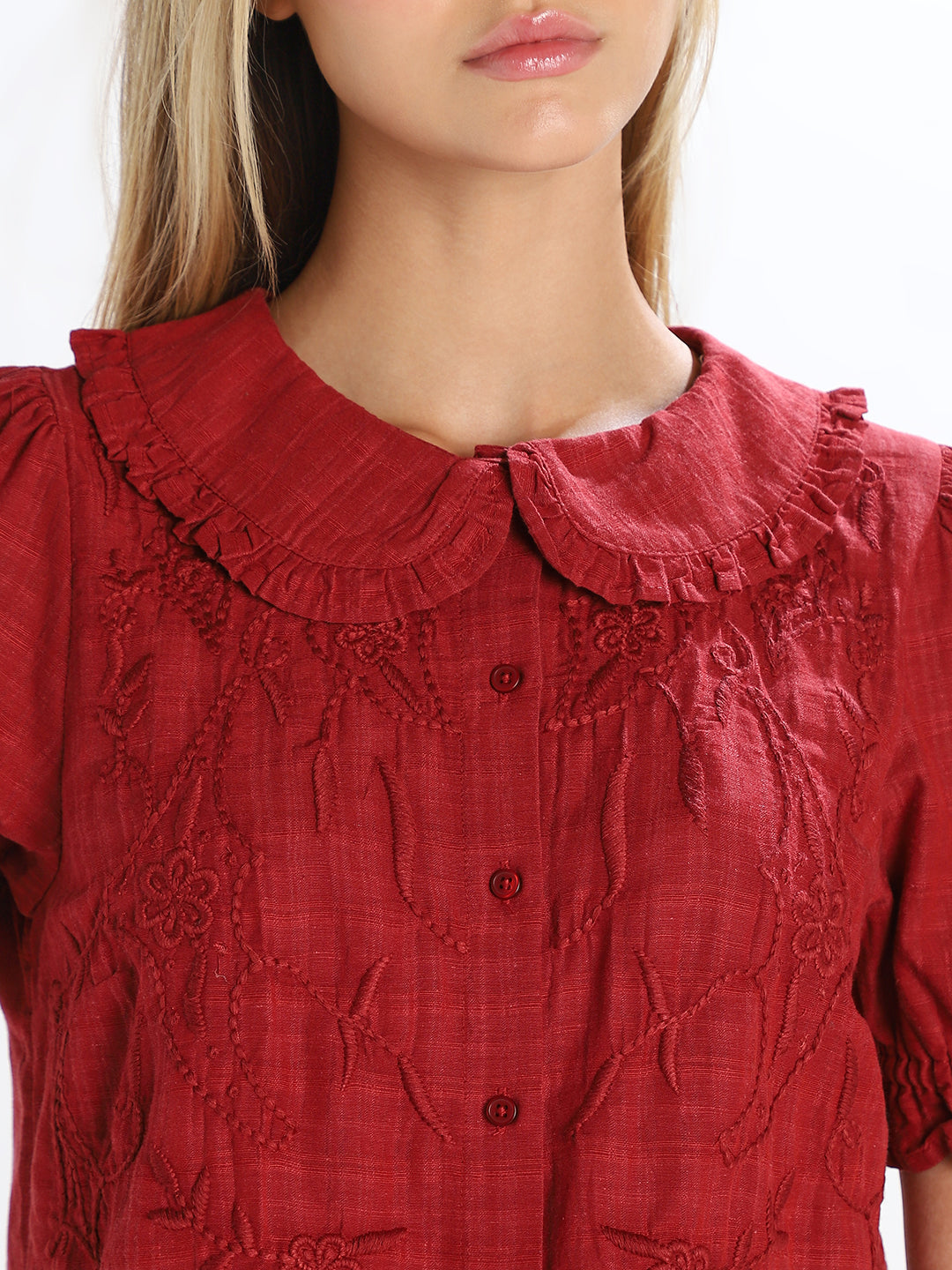 Red Embroidered Top
