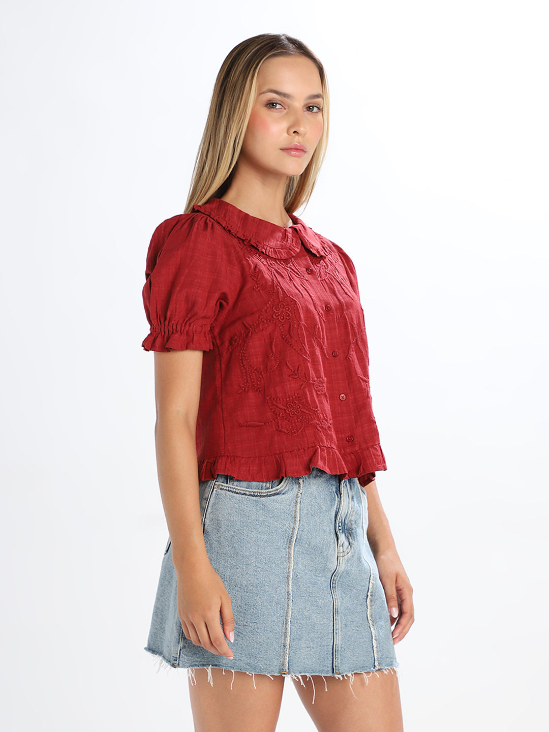 Red Embroidered Top