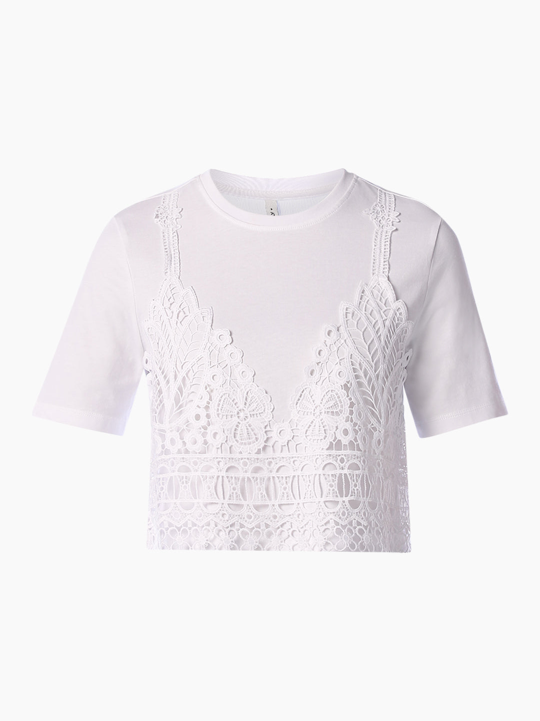White Lace Detail O-Neck T-shirt