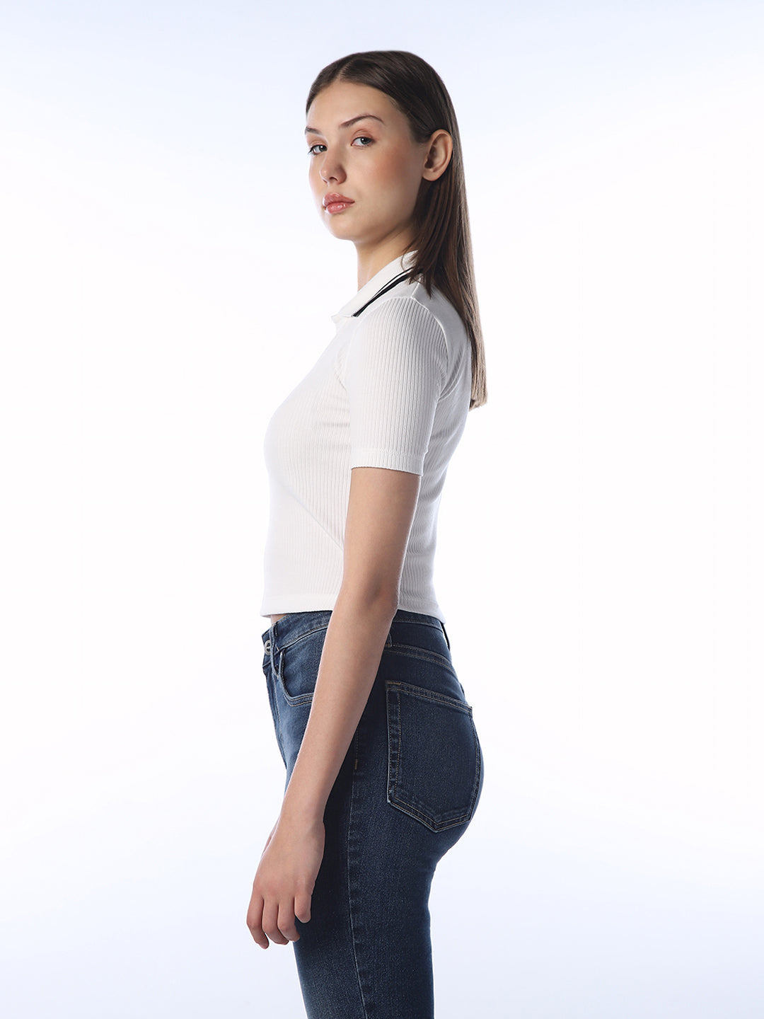 Ribbed Cropped Polo