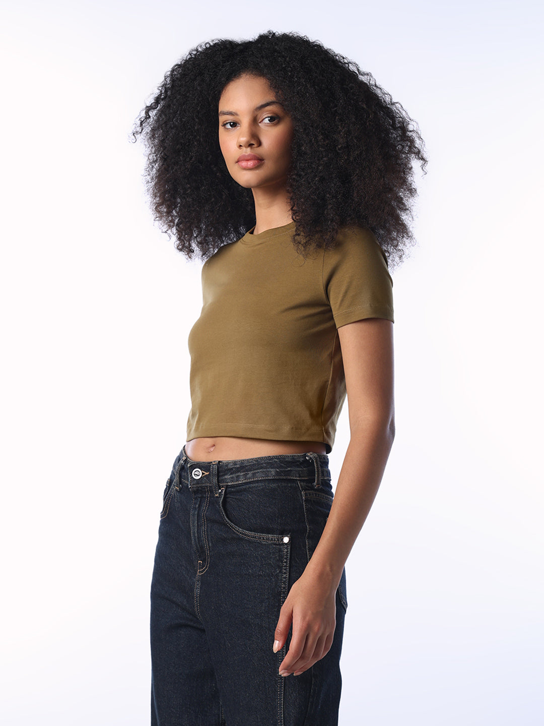 Cropped Snug T-shirt - Olive