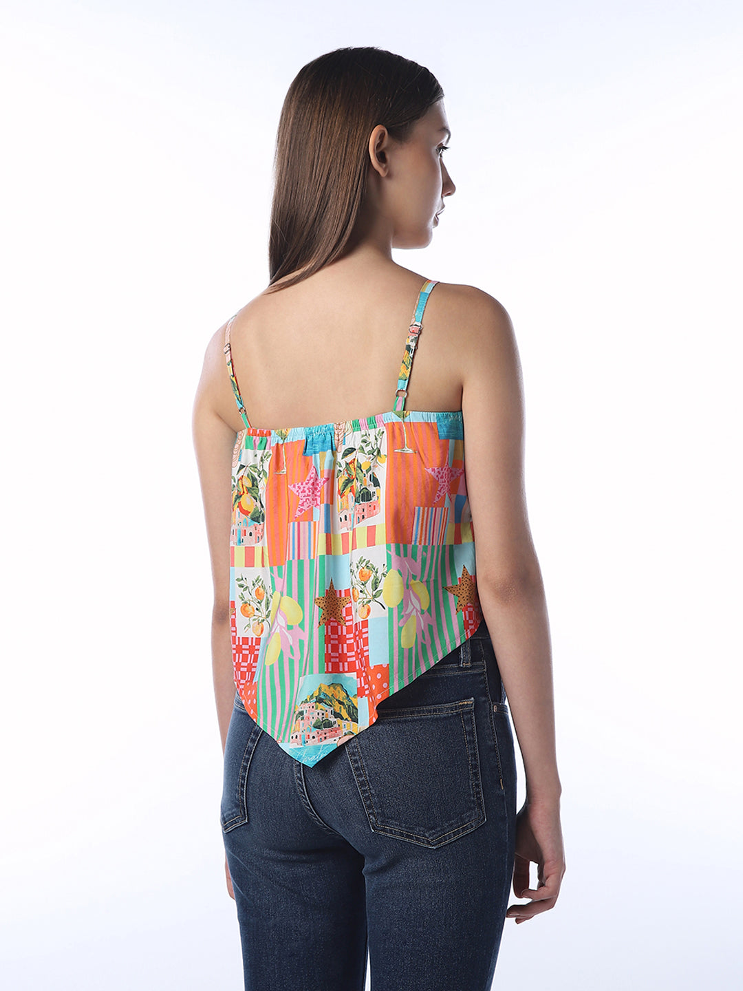 Patchwork Print Spaghetti Strap Top