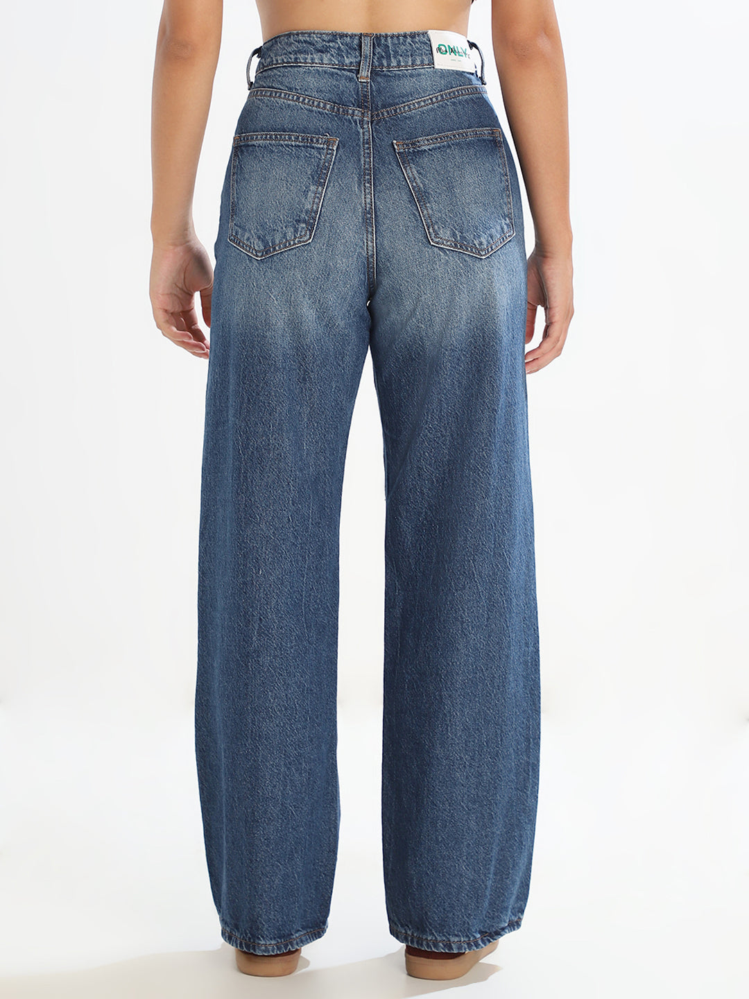 Dark Blue Washed Wide Leg Jeans