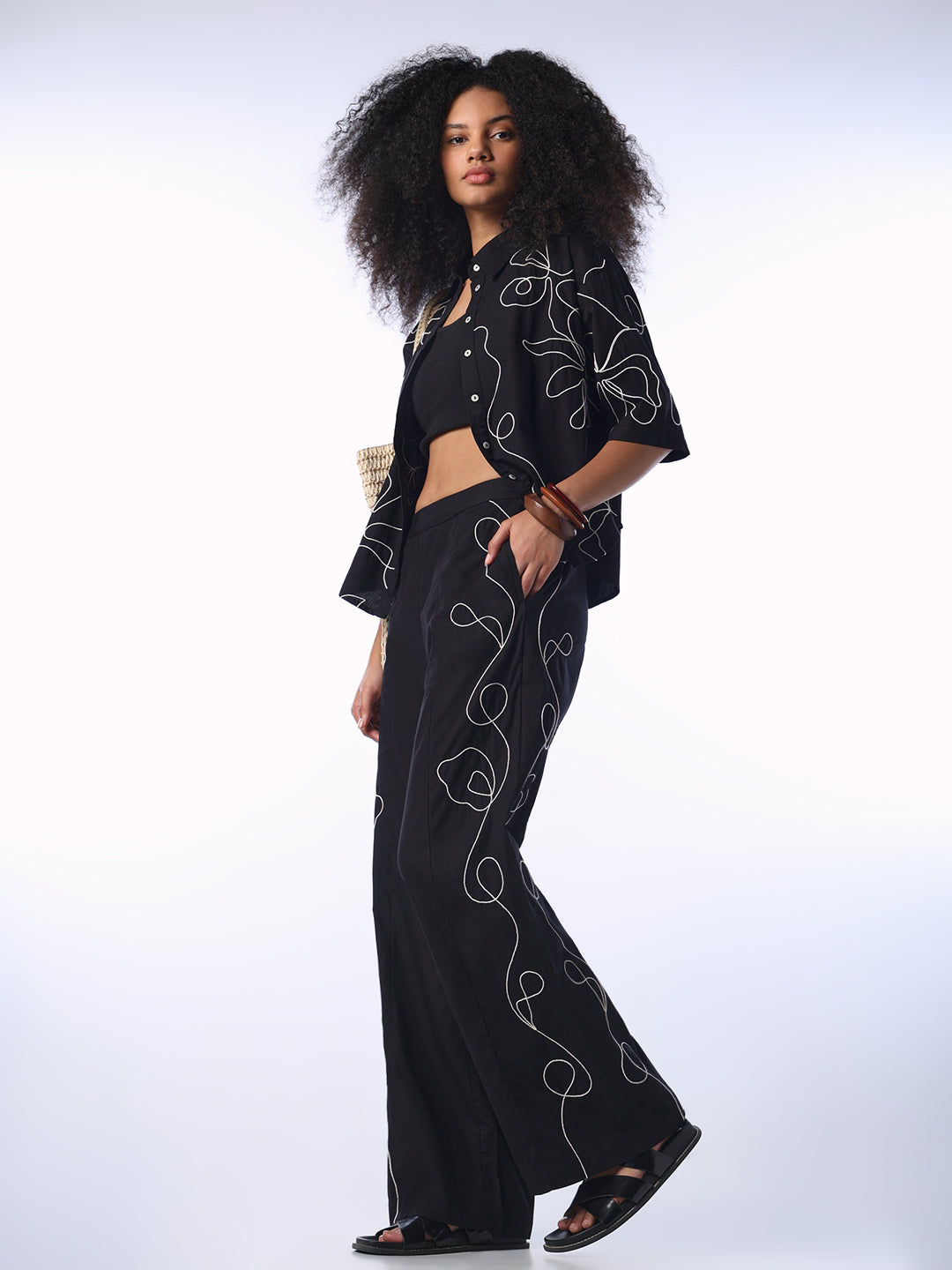 Black Cotton Printed Pants