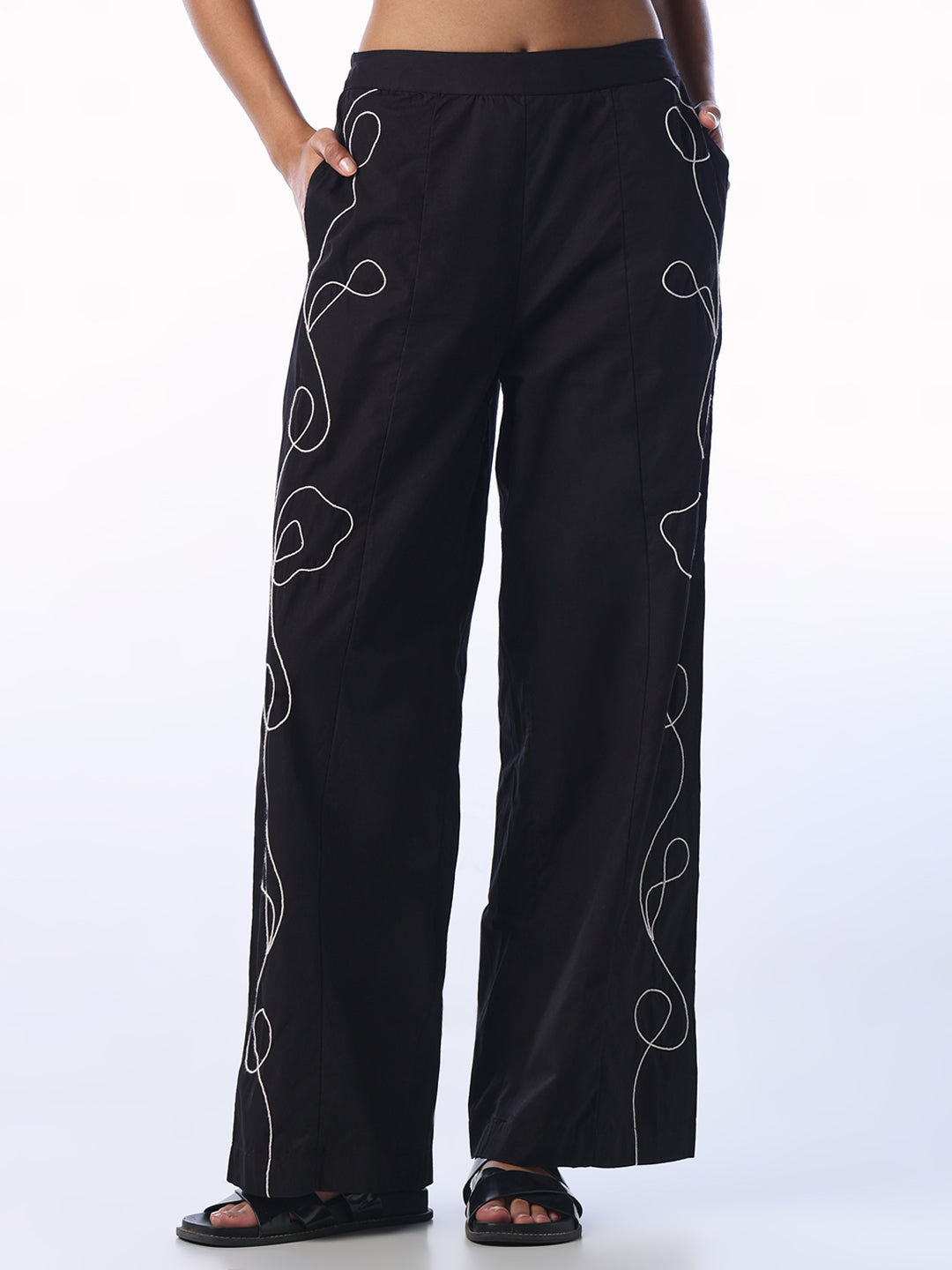 Black Cotton Printed Pants