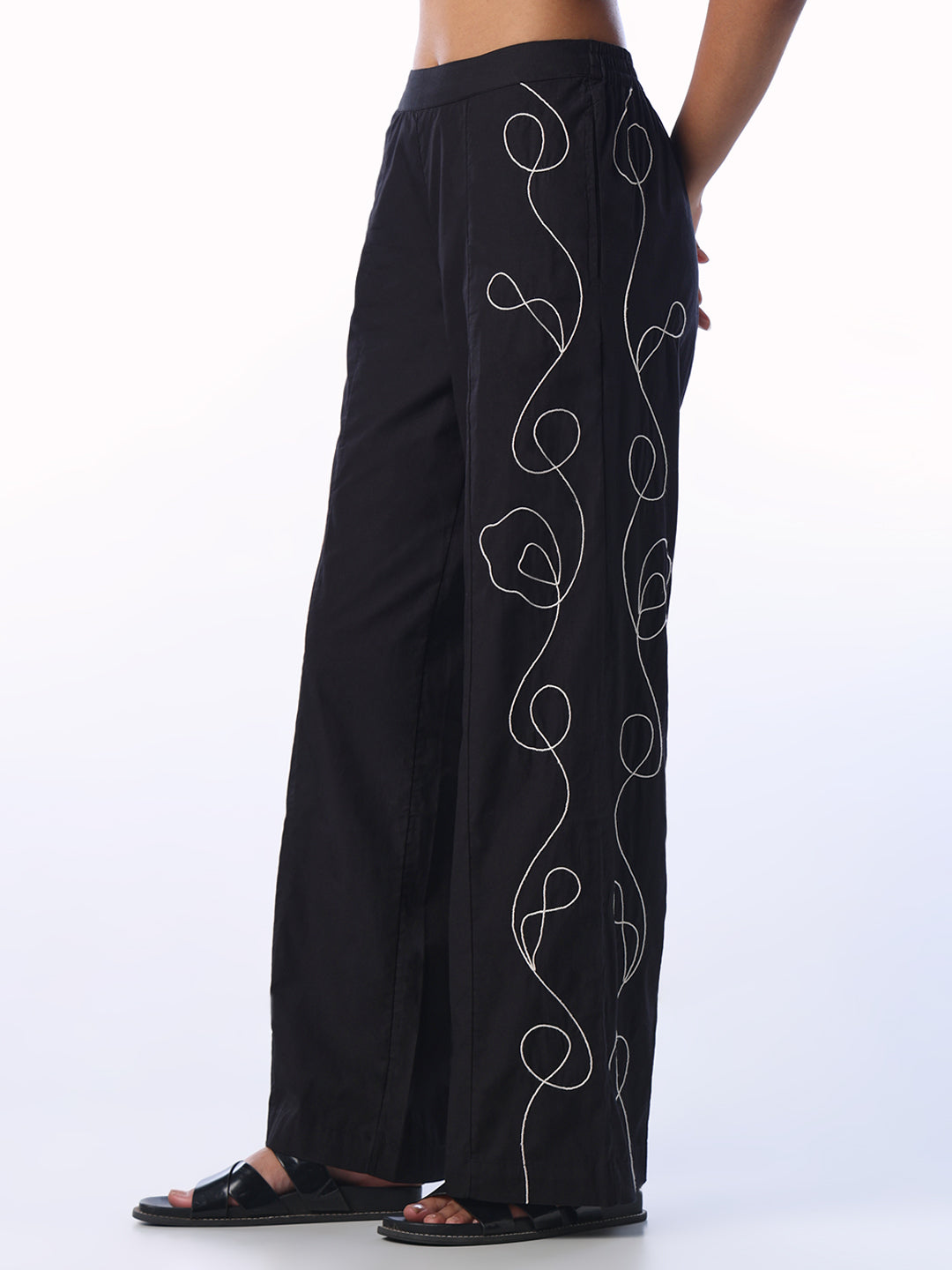 Black Cotton Printed Pants
