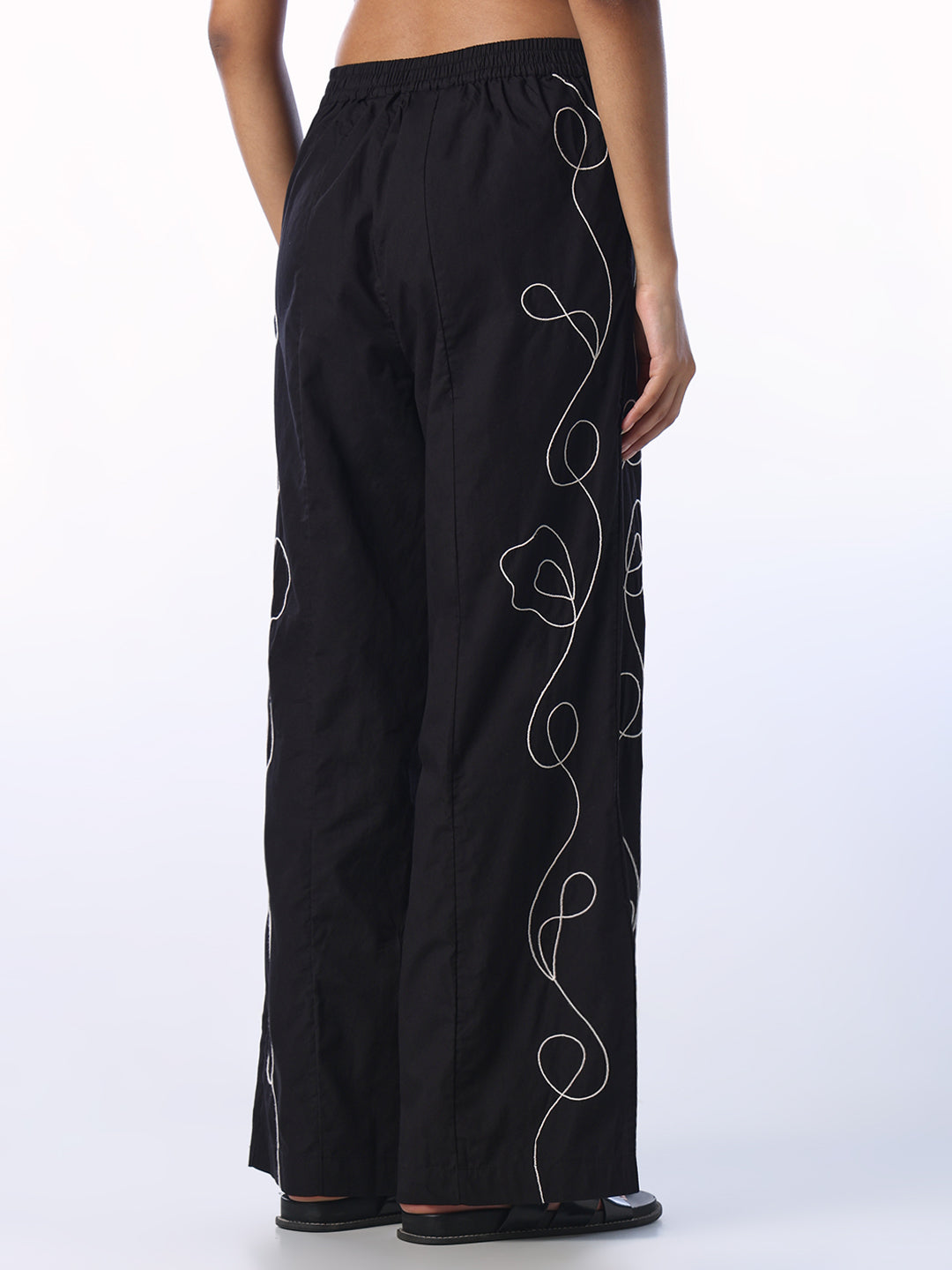 Black Cotton Printed Pants