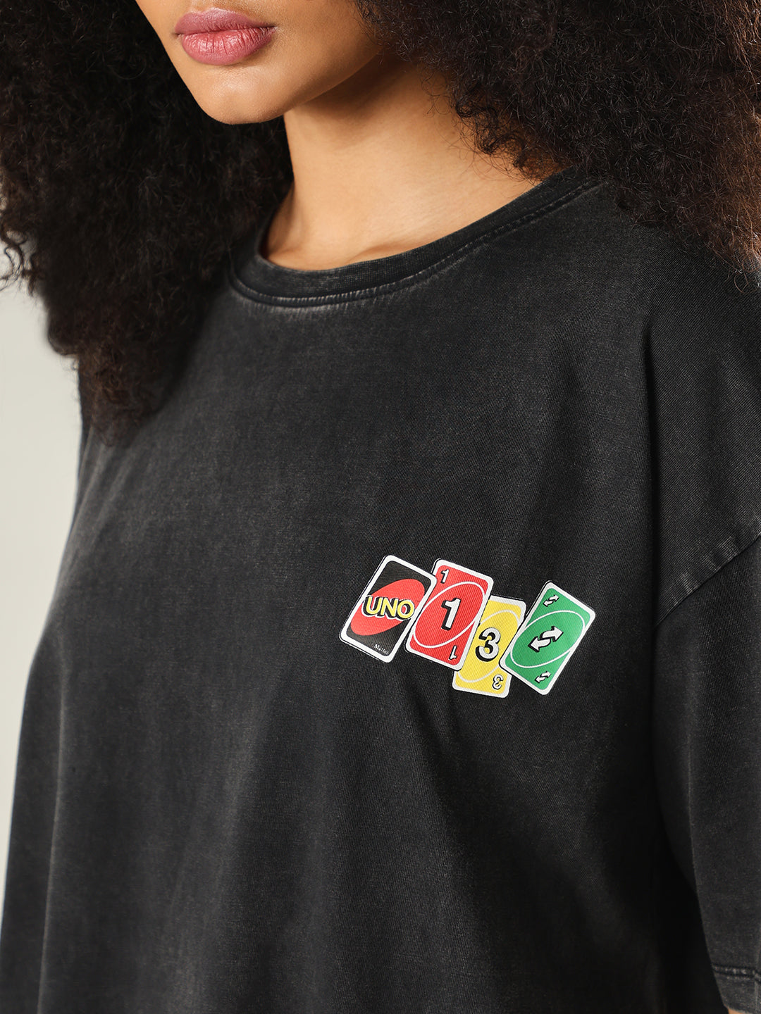UNO X ONLY Black Printed Oversized T-shirt