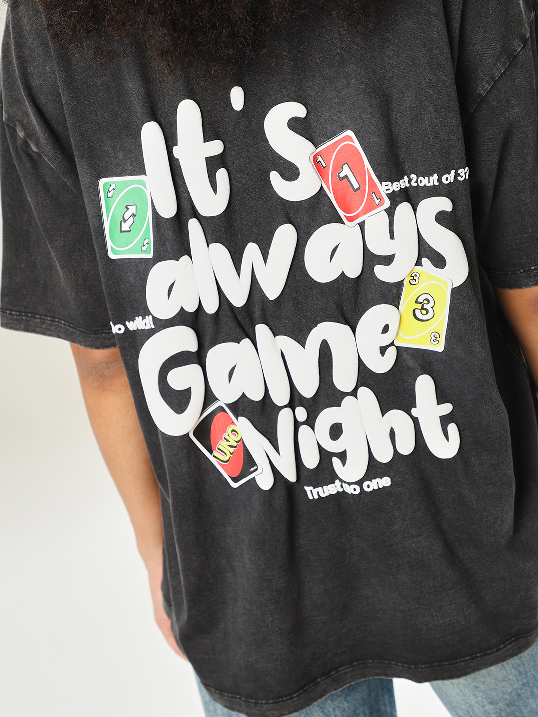 UNO X ONLY Black Printed Oversized T-shirt