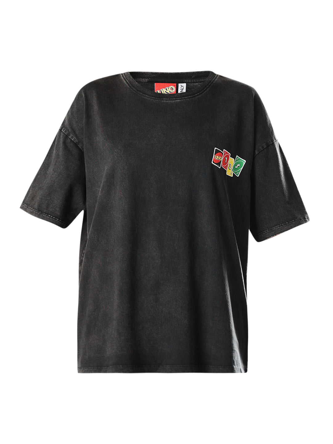 UNO X ONLY Black Printed Oversized T-shirt