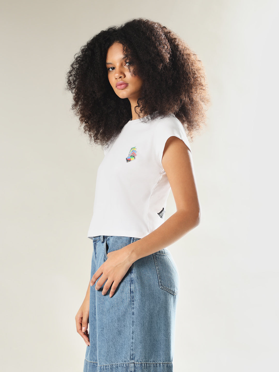 UNO X ONLY White Cropped Cotton T-shirt