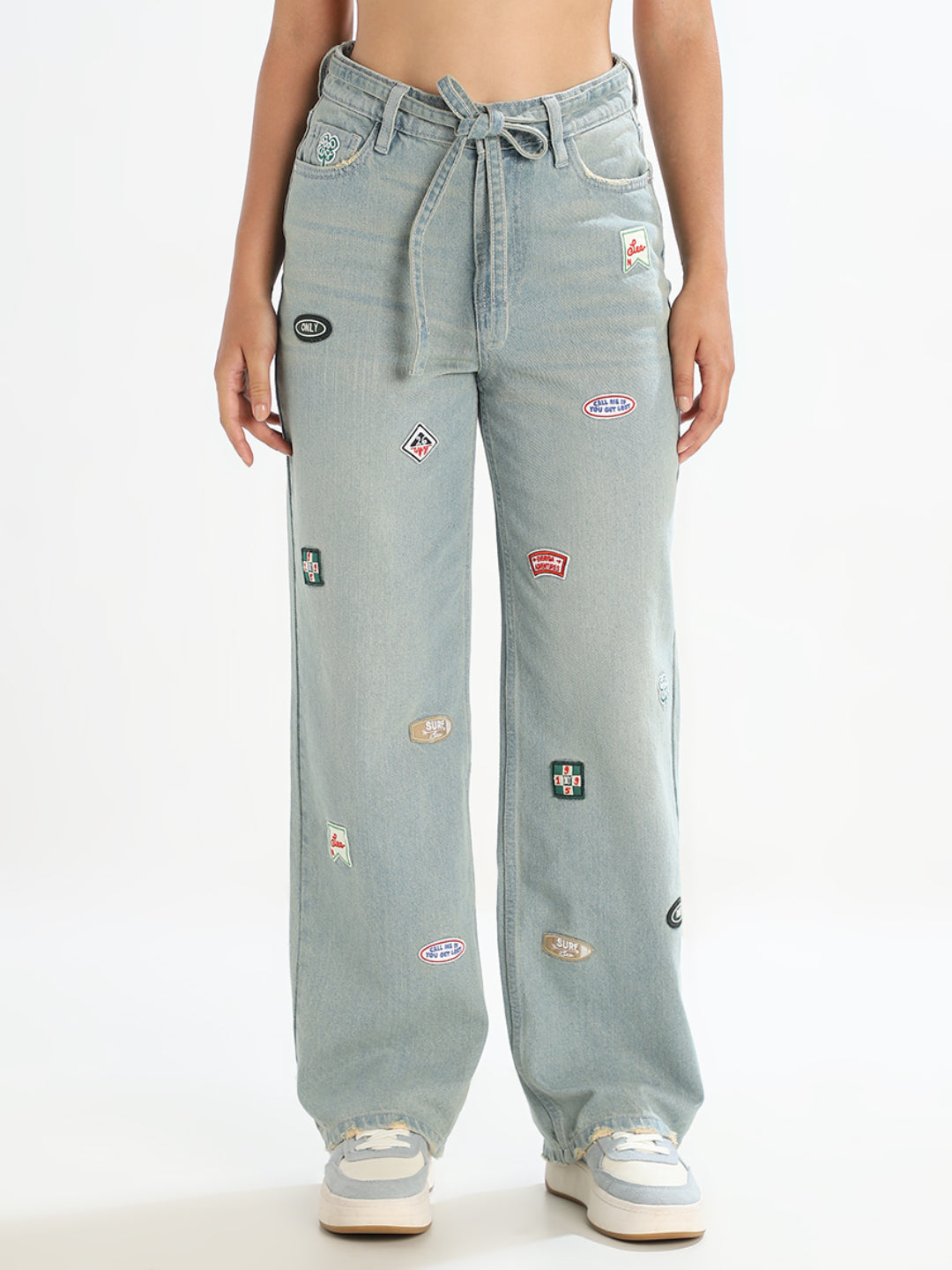 Patch Detail Straight Fit Jeans