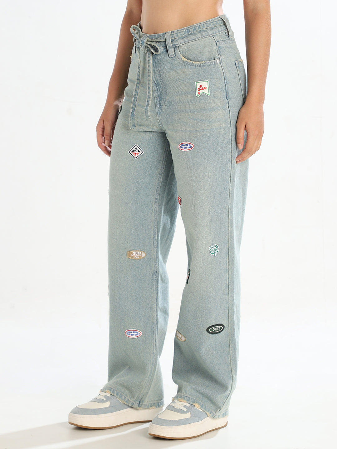 Patch Detail Straight Fit Jeans