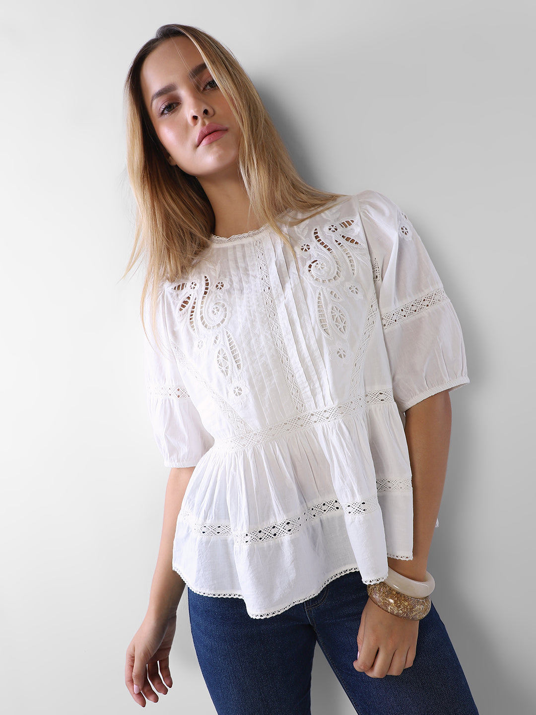 White Lace Peplum Top