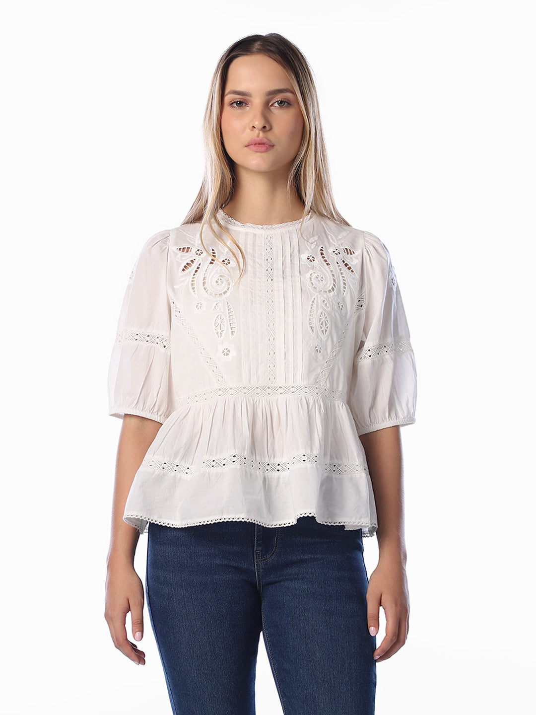 White Lace Peplum Top