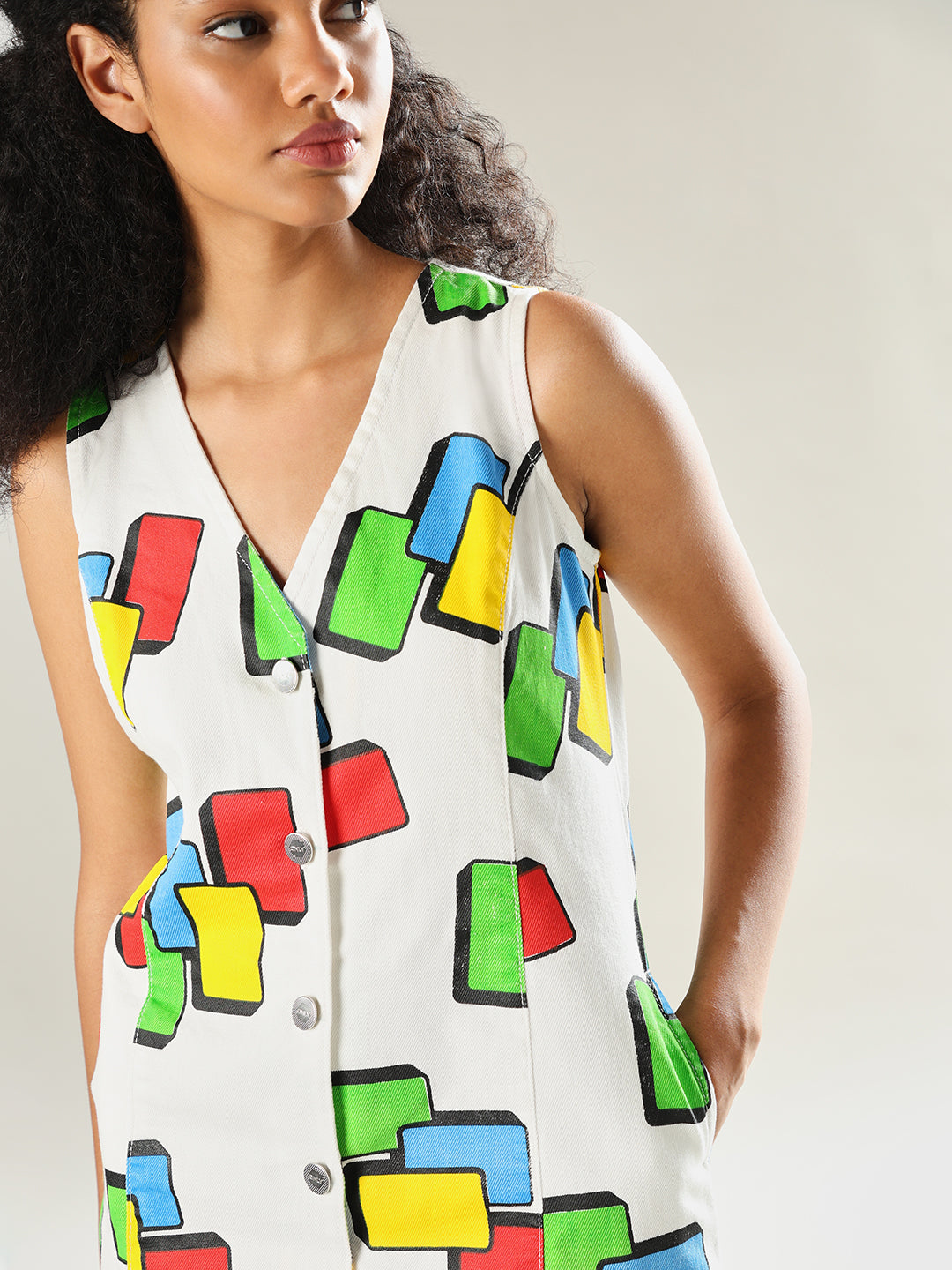 UNO X ONLY Printed V-Neck Mini Dress