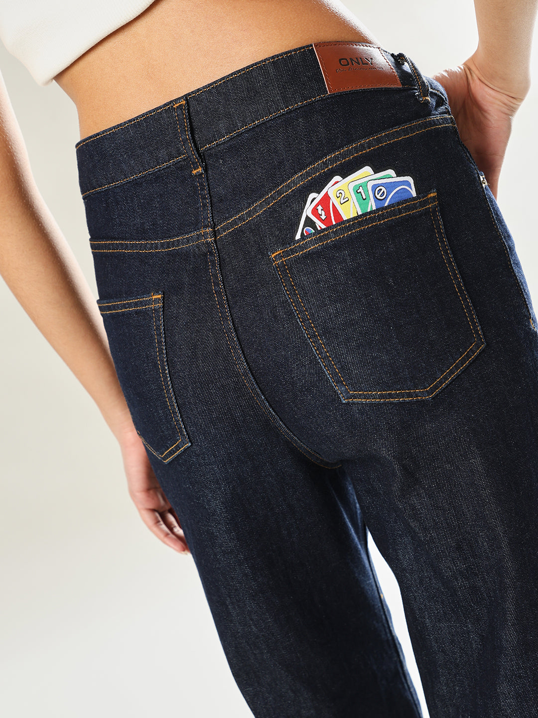 UNO X ONLY Dark Blue Printed Wide Leg Jeans
