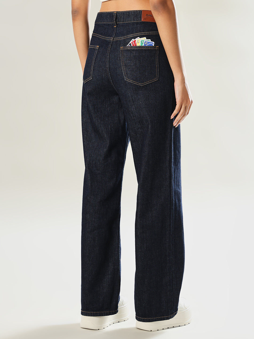 UNO X ONLY Dark Blue Printed Wide Leg Jeans