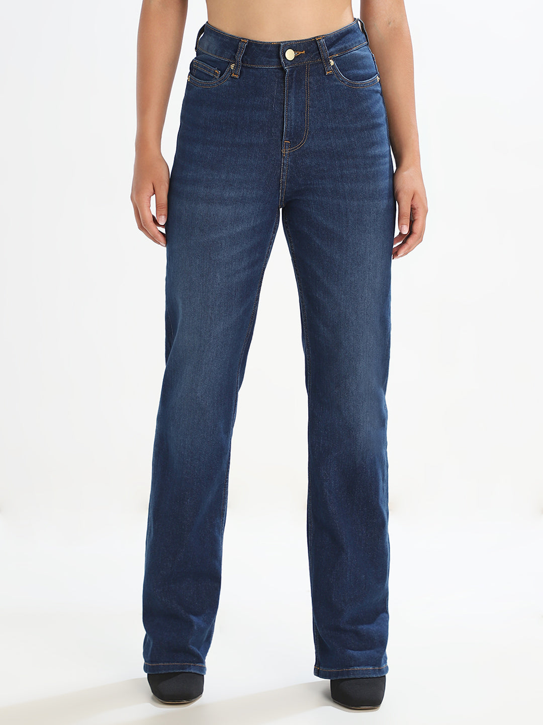 Blue High Rise Straight Fit Jeans