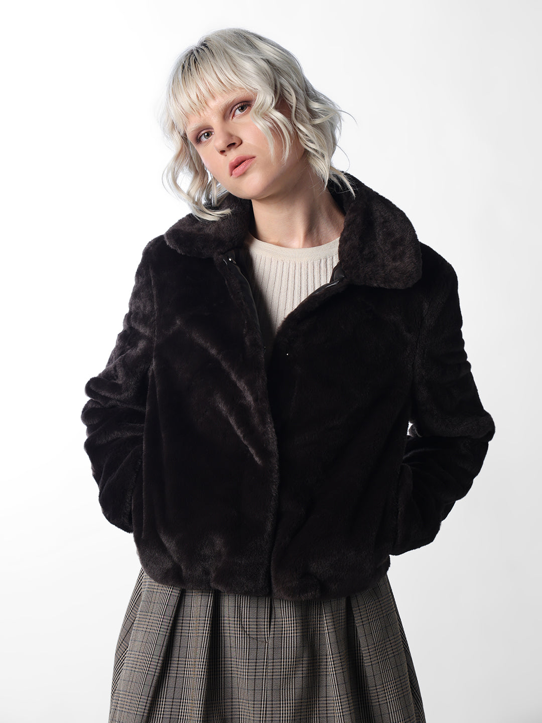 Dark Brown Faux Fur Jacket