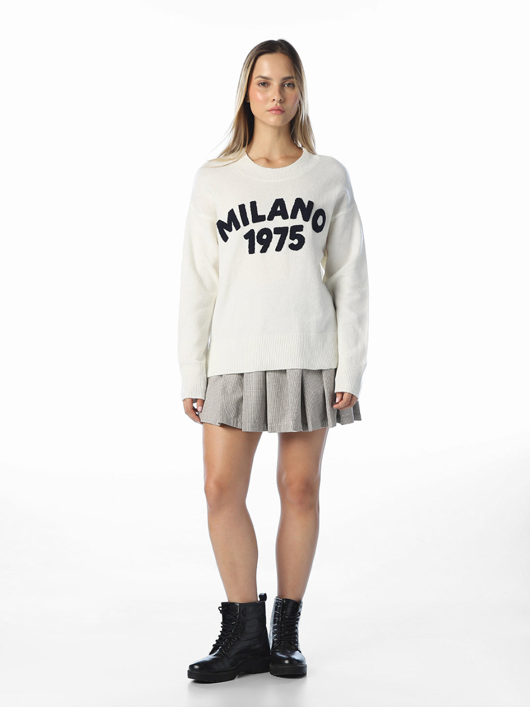 White Printed O-Neck Pullover