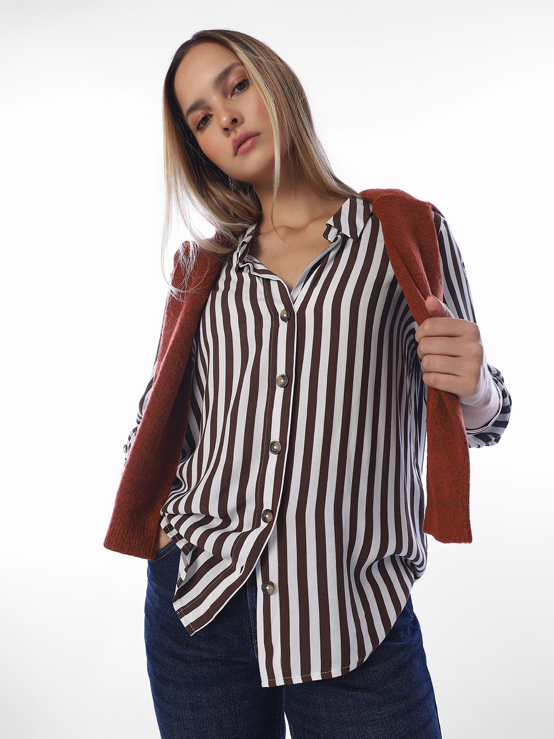 Brown Striped Regular Fit Shirt