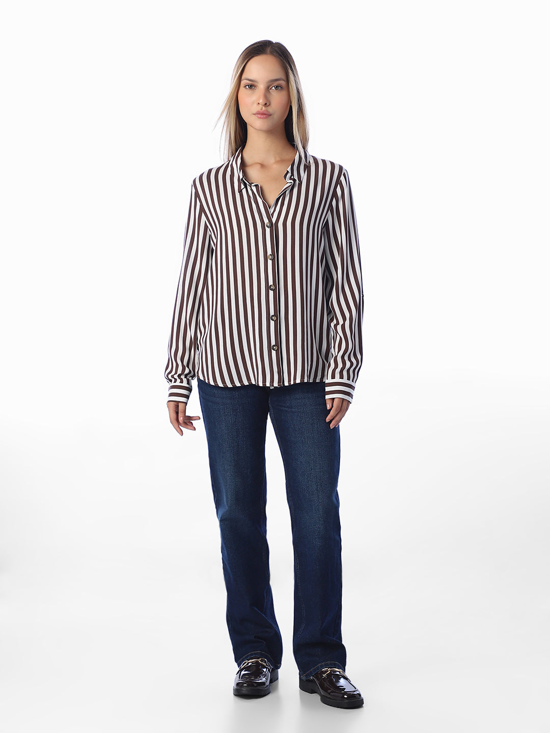 Brown Striped Regular Fit Shirt