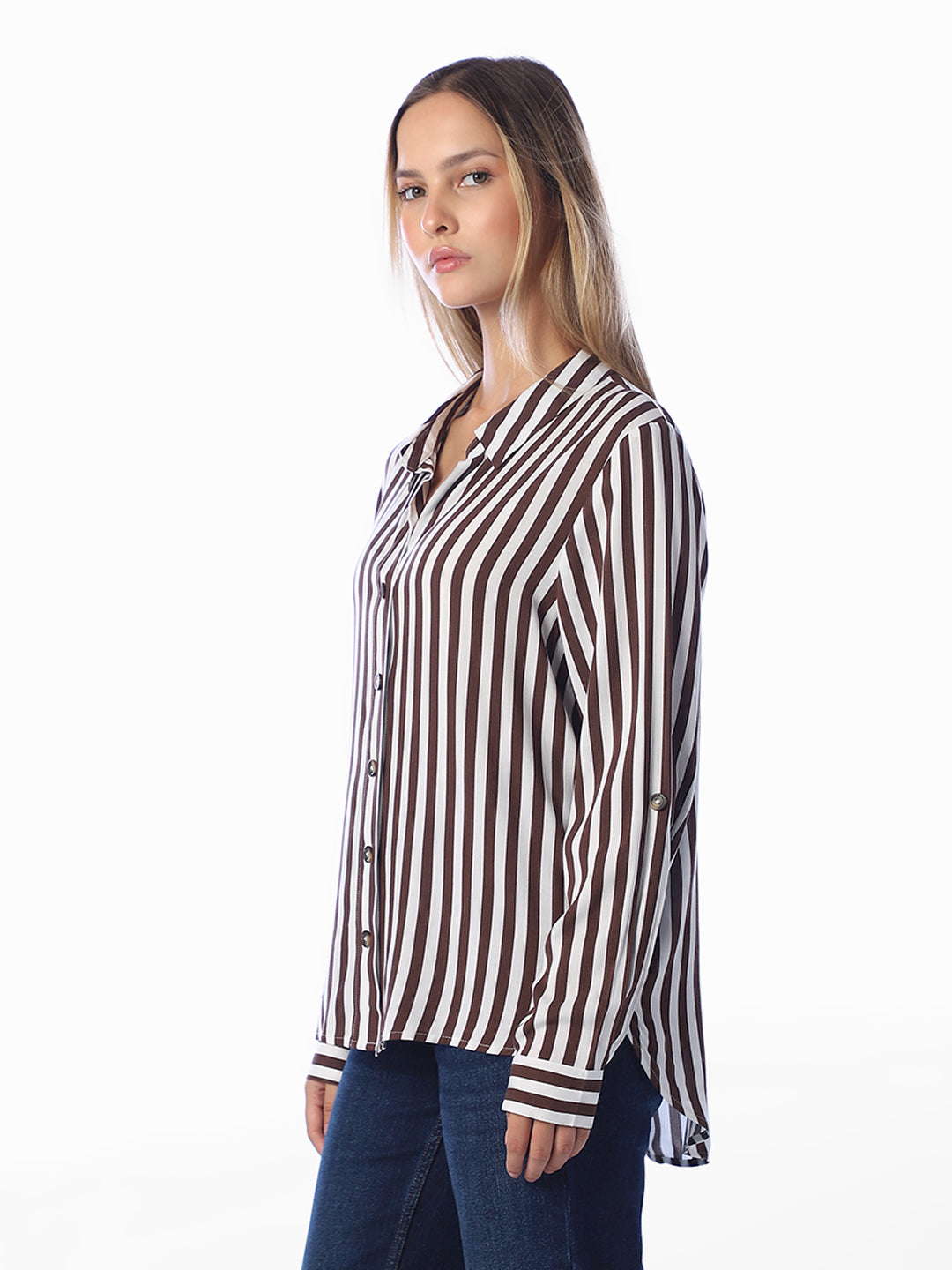 Brown Striped Regular Fit Shirt