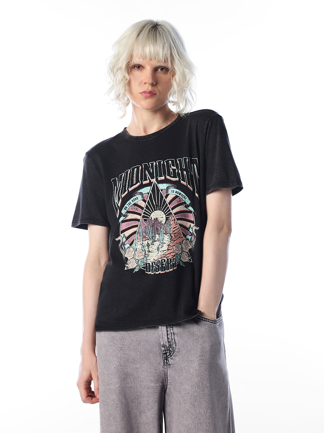 Black printed T-shirt