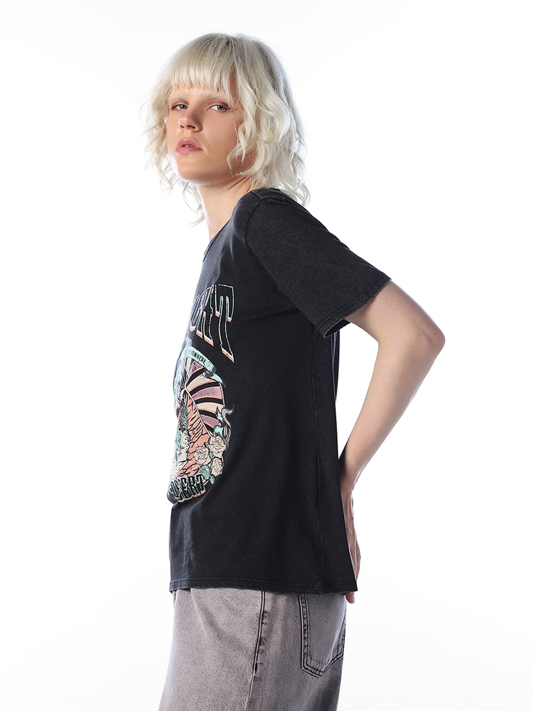 Black printed T-shirt