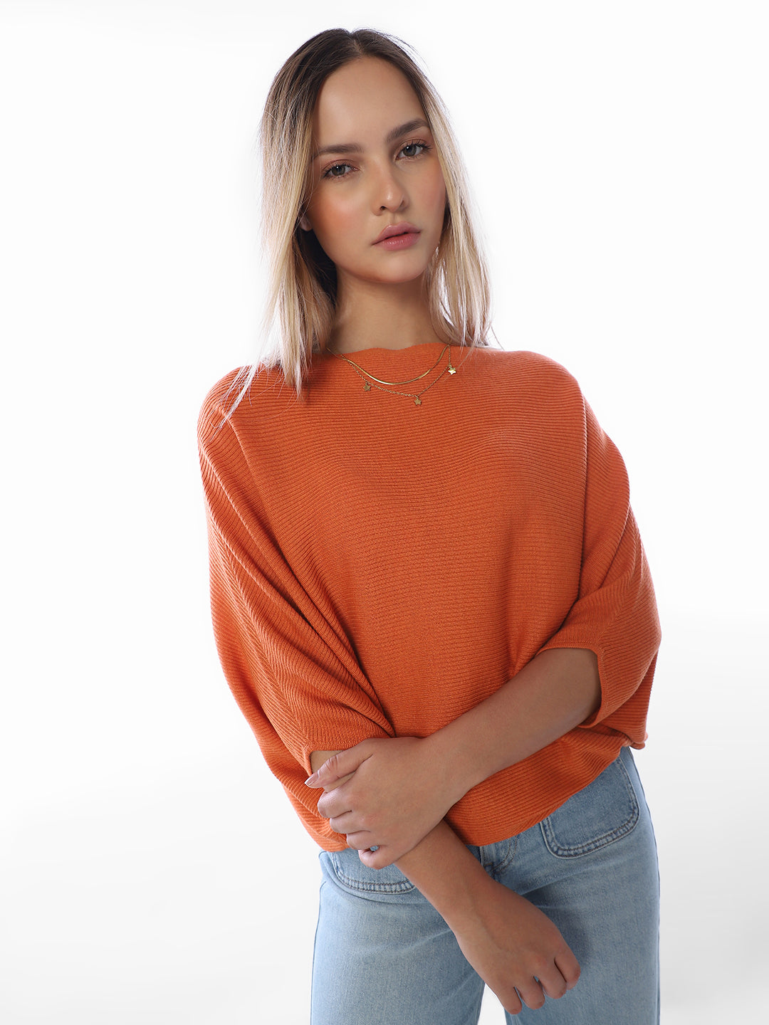 Orange Bat Sleeve Pullover