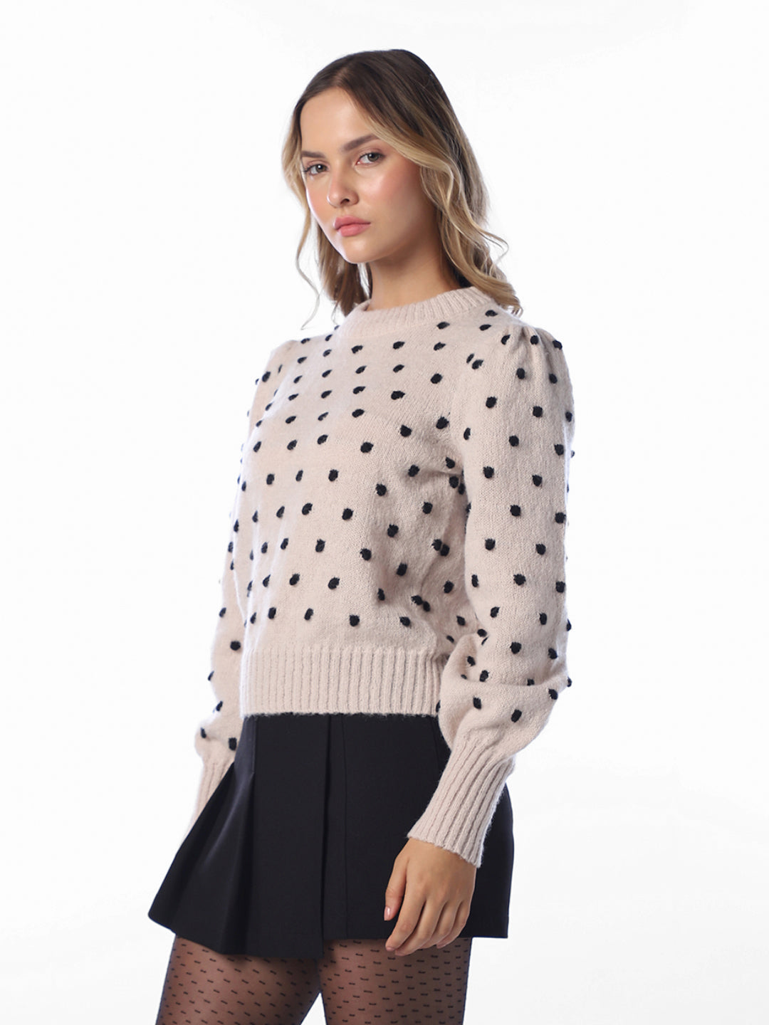 Beige Puff Sleeves Pullover