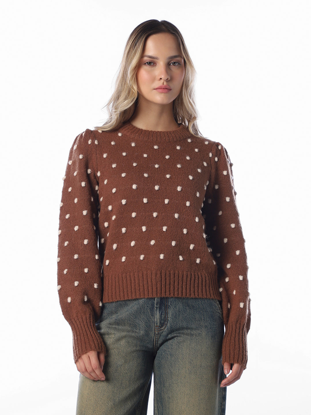 Brown Puff Sleeves Pullover